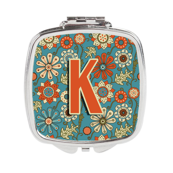 Letter K Flowers Retro Blue Compact Mirror