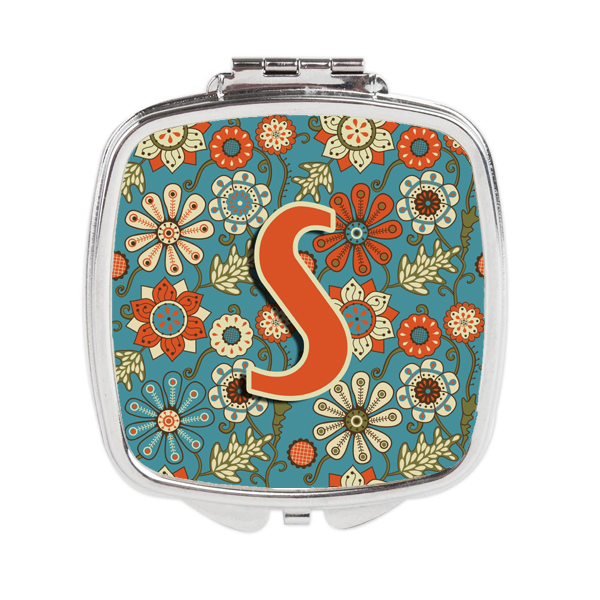 CJ2012-SSCM Letter S Flowers Retro Blue Compact Mirror