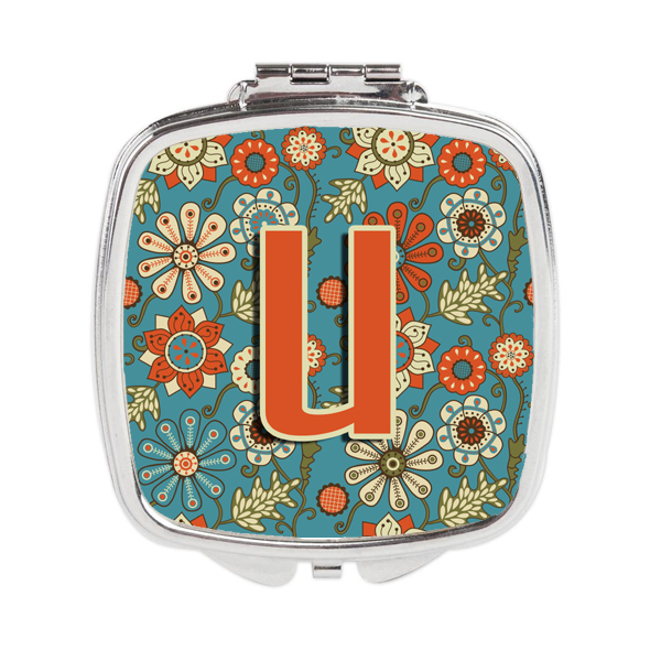 Letter U Flowers Retro Blue Compact Mirror