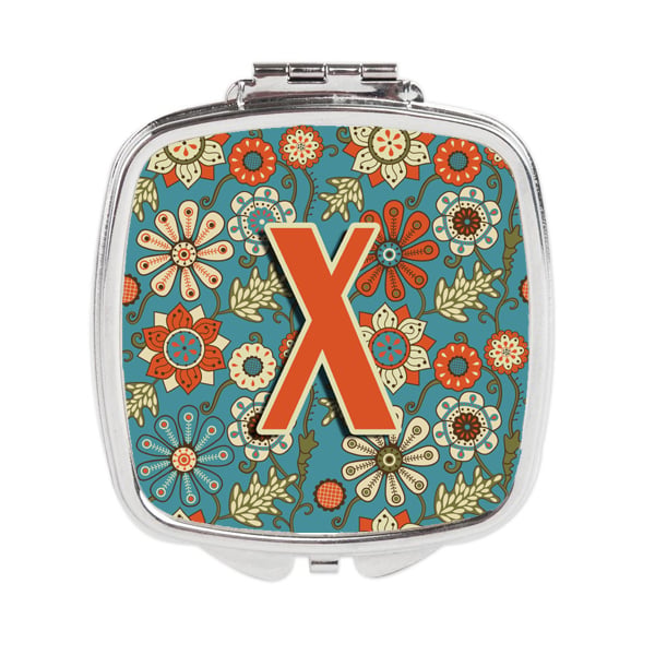 CJ2012-XSCM Letter X Flowers Retro Blue Compact Mirror
