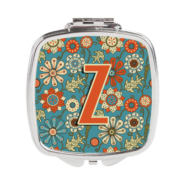 Letter Z Flowers Retro Blue Compact Mirror