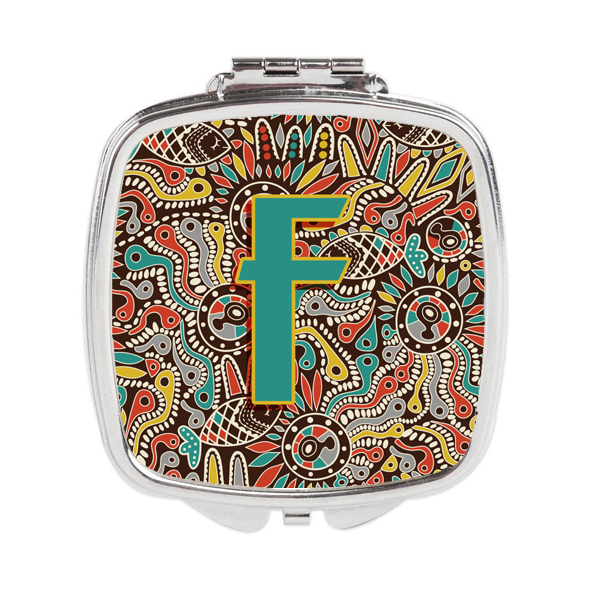 CJ2013-FSCM Letter F Retro Tribal Alphabet Initial Compact Mirror