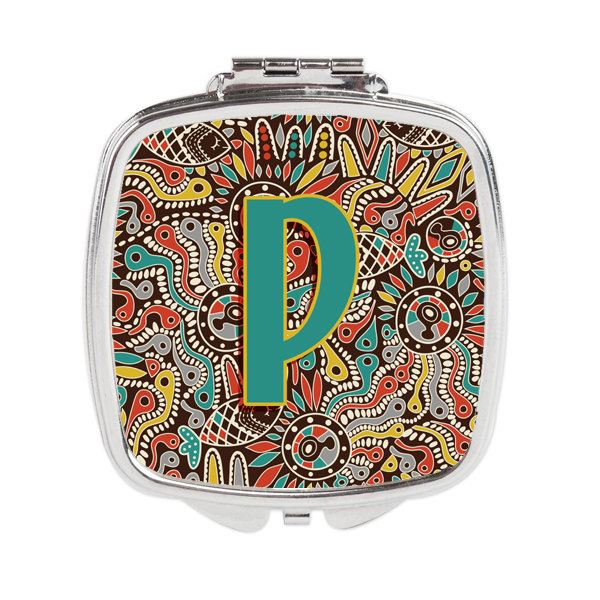 Letter P Retro Tribal Alphabet Initial Compact Mirror
