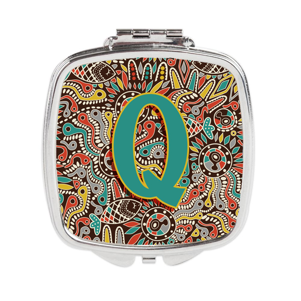 CJ2013-QSCM Letter Q Retro Tribal Alphabet Initial Compact Mirror