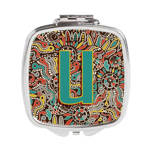 Letter U Retro Tribal Alphabet Initial Compact Mirror