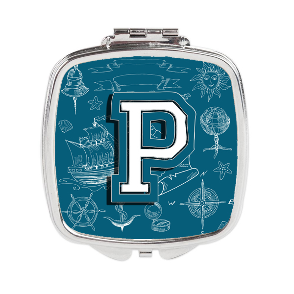CJ2014-PSCM Letter P Sea Doodles Initial Alphabet Compact Mirror