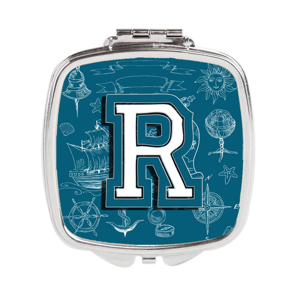 CJ2014-RSCM Letter R Sea Doodles Initial Alphabet Compact Mirror