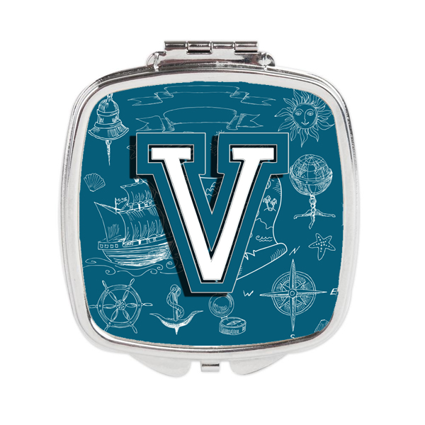 Letter V Sea Doodles Initial Alphabet Compact Mirror