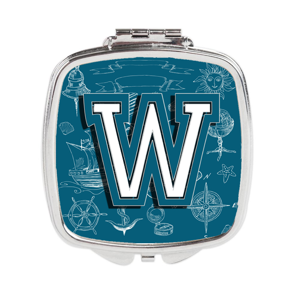 CJ2014-WSCM Letter W Sea Doodles Initial Alphabet Compact Mirror