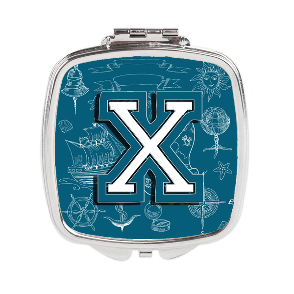CJ2014-XSCM Letter X Sea Doodles Initial Alphabet Compact Mirror