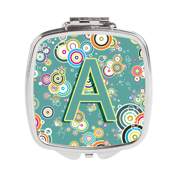 CJ2015-ASCM Letter a Circle Circle Teal Initial Alphabet Compact Mirror