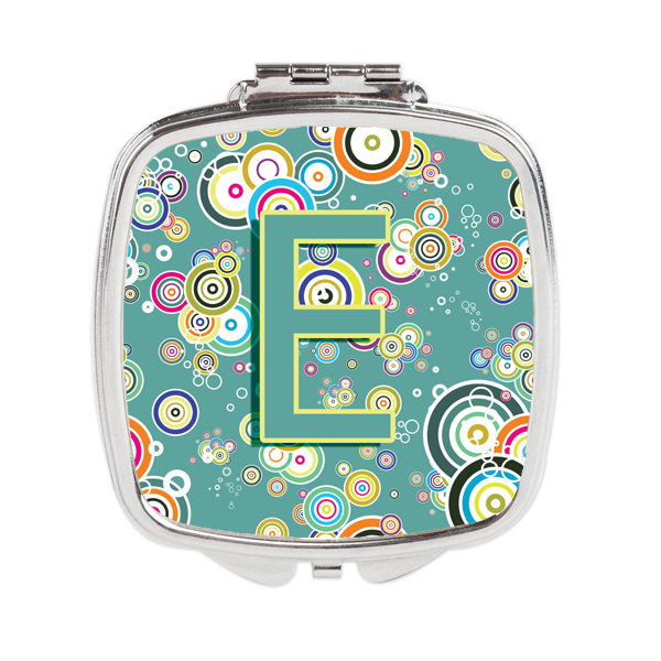 Letter E Circle Circle Teal Initial Alphabet Compact Mirror