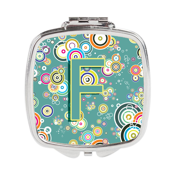 Letter F Circle Circle Teal Initial Alphabet Compact Mirror