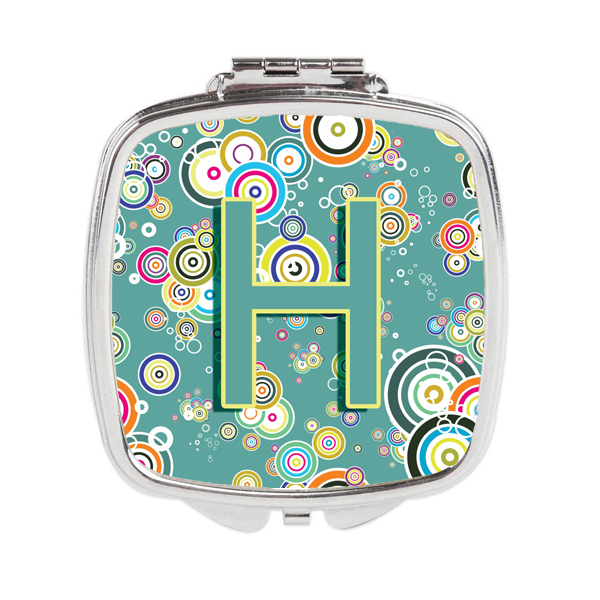 Letter H Circle Circle Teal Initial Alphabet Compact Mirror