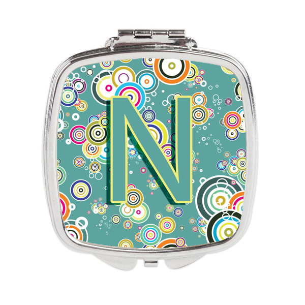 CJ2015-NSCM Letter N Circle Circle Teal Initial Alphabet Compact Mirror