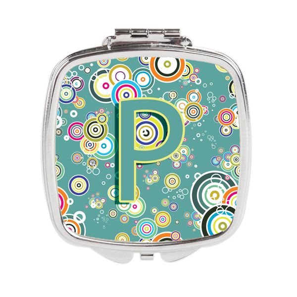CJ2015-PSCM Letter P Circle Circle Teal Initial Alphabet Compact Mirror