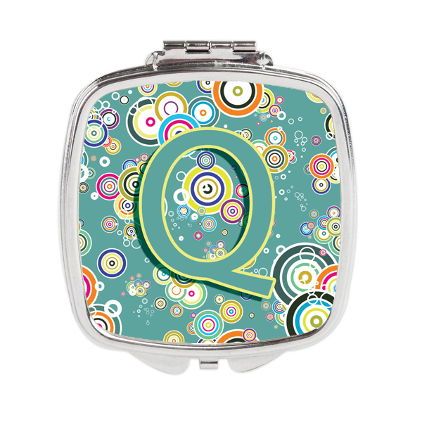 CJ2015-QSCM Letter Q Circle Circle Teal Initial Alphabet Compact Mirror