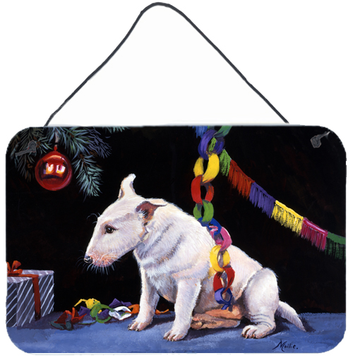 Bull Terrier Under the Christmas Tree Wall or Door Hanging Prints
