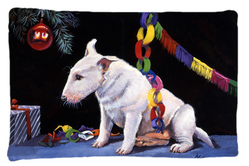 Bull Terrier Under the Christmas Tree Fabric Standard Pillowcase