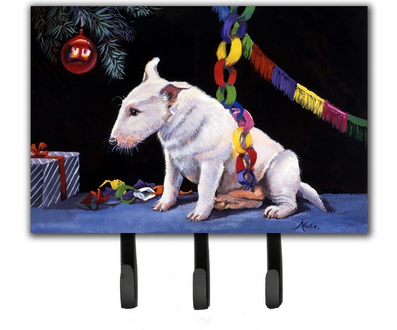 Bull Terrier Under the Christmas Tree Leash or Key Holder