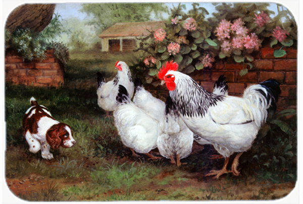 Chickens, Hens & Puppy Glass Large Cutting Board
