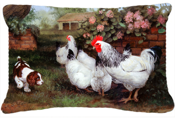Chickens- Hens & Puppy Fabric Decorative Pillow