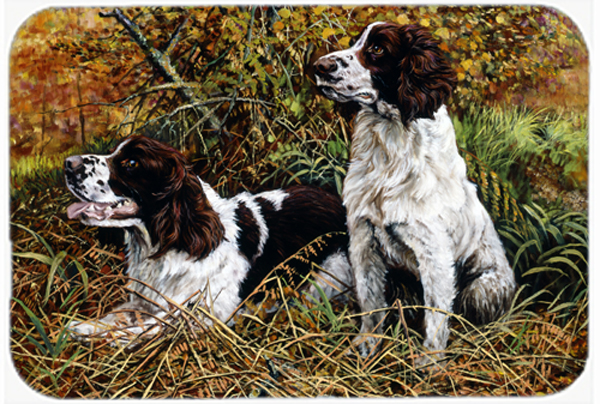 Two Springer Spaniels in the Grasses Glass Large Cutting Board