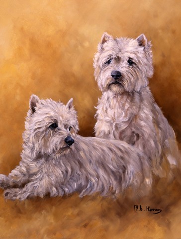 HMHE0201GF Westies by Michael Herring Flag Garden Size