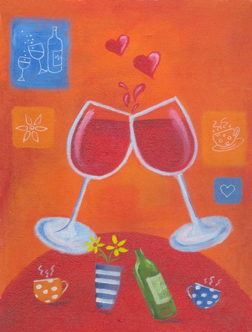 Wine Toast Cheers by Sarah Latham Flag Canvas House Size