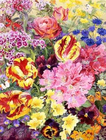 Summer Floral by Anne Searle Flag Canvas House Size