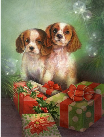 Cavalier Spaniels & Christmas Presents Flag Garden Size