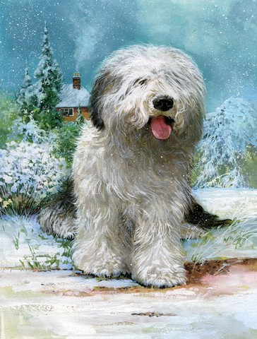 SDSQ0304GF Old English Sheepdog by Don Squires Flag Garden Size