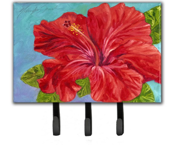 Red Hibiscus by Malenda Trick Leash or Key Holder - Red