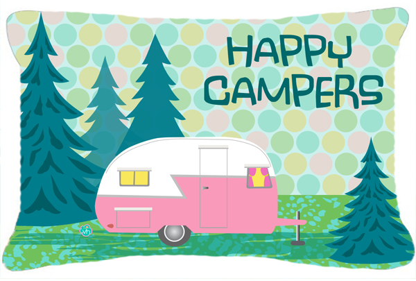 Happy Campers Glamping Trailer Fabric Decorative Pillow
