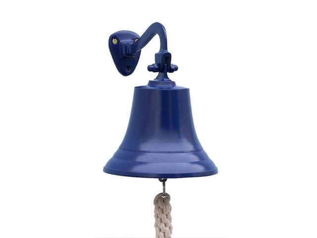 Solid Brass Hanging Ships Bell- Blue- 11 in.