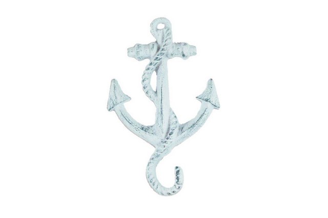 Dark Blue Whitewashed Cast Iron Anchor Hook, 5 in.