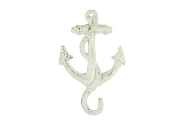 K-652-W Whitewashed Cast Iron Anchor Hook- 5 in.