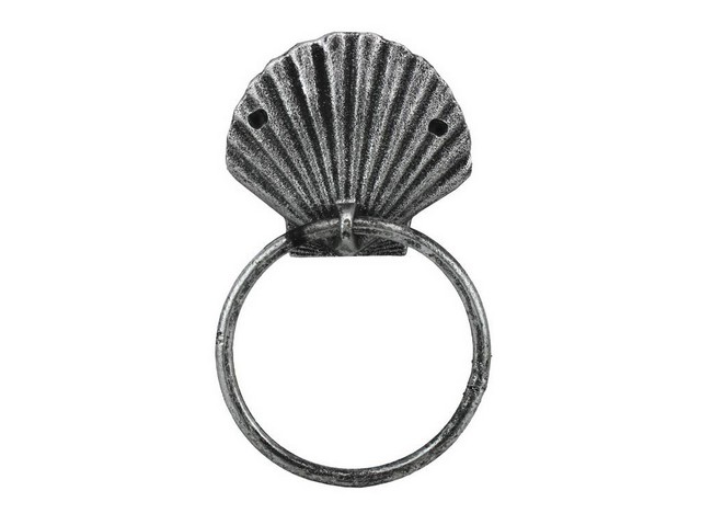 Antique Silver Cast Iron Seashell Towel Holder- 8.5 in.