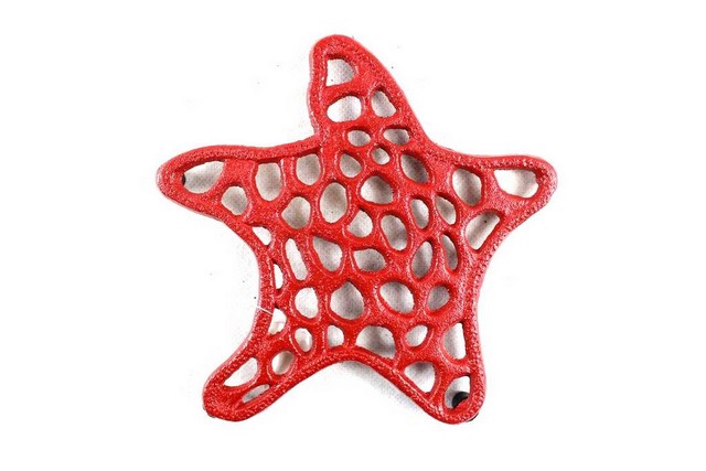 K-0056-red Rustic Red Cast Iron Starfish Trivet, 7 in -  Handcrafted Decor