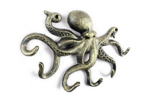 Antique Gold Cast Iron Octopus Hook, 11 in.