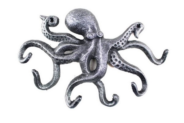 Antique Silver Cast Iron Octopus Hook, 11 in.