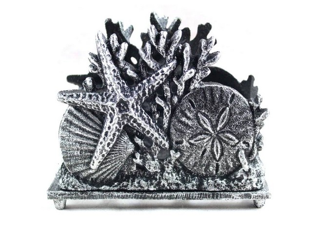 Picture of Handcrafted Decor K-1408-silver Antique Silver Cast Iron Seashell Napkin Holder- 7 in.