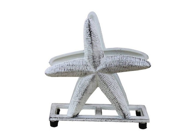 Picture of Handcrafted Decor K-1407-W Rustic Whitewashed Cast Iron Starfish Napkin Holder, 6 in.