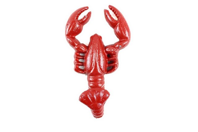 Rustic Red Cast Iron Decorative Wall Mounted Lobster Hook, 5 in.