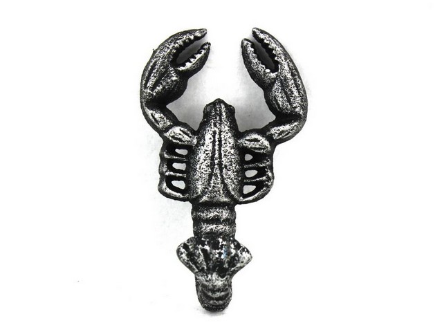 Antique Silver Cast Iron Decorative Wall Mounted Lobster Hook - 5 in.