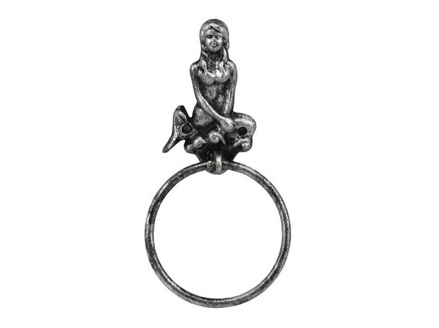 Antique Silver Cast Iron Mermaid Towel Holder- 8.5 in.