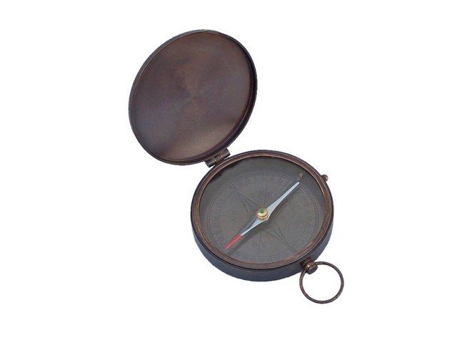 Bronzed Gentlemens Compass with Rosewood Box, 4 in.