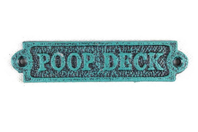 Seaworn Blue Cast Iron Poop Deck Sign- - 6 in.