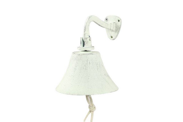 Whitewashed Cast Iron Hanging Ships Bell, 6 in.