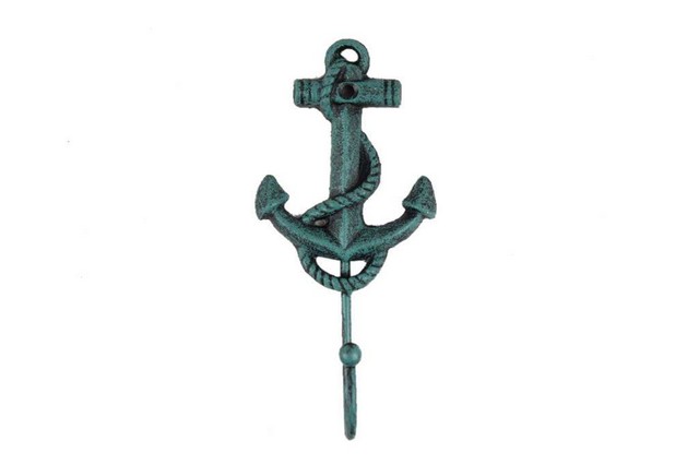 Seaworn Blue Cast Iron Anchor Hook, 7 in.